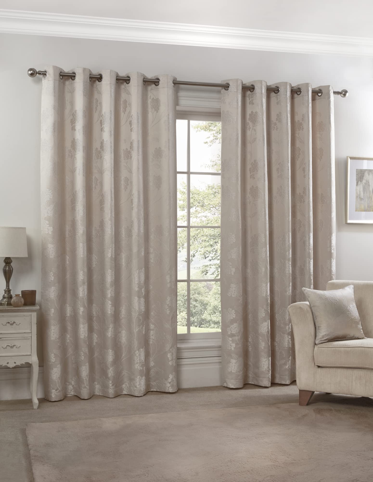 Emma Barclay – Fully Lined Curtains for Bedroom Living Room Jacquard Eyelet Two panel Floral Curtains Blossom Collection (66” x 90” Inch)(Colour) — image 1