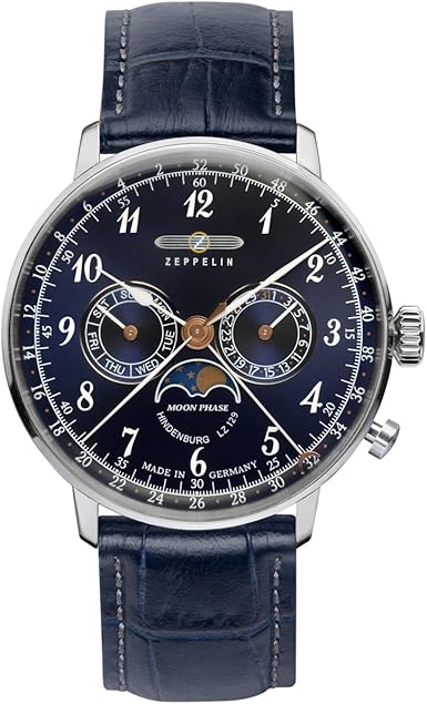 Amazon Com Graf Zeppelin Hindenburg Swiss Quartz Moonphase Calendar Dress Watch 7036 3 Watches