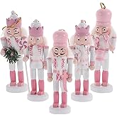 Abaodam 5pcs Pink Soldier Nutcracker Wooden Christmas Nutcrackers Ornaments Set for Xmas Tree Table Decorations