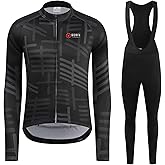 GCRFL Winter Cycling Jersey Sets Thermal Fleece Bike Jersey + Bib Pants, Long Sleeve Cycling Clothing Sets for Man