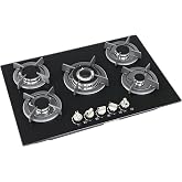 GEARPASS 30 Inch Gas Cooktop, 5 Burners Built-in Propane Stove Top | NG/LPG Convertible Tempered Glass Gas Stove with Automatic Pulse Ignition, Thermocouple Flameout Protection for Kitchen, RV