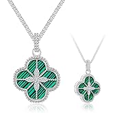 Elfgrass S925 Sterling Silver Clover Necklace for Women, Shell or Turquoise Pendant Adjustable Chain Jewelry
