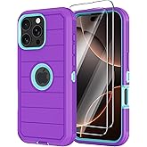 for iPhone 16 Pro Max Case with Screen Protector,Heavy Duty 3-Layer Military Grade Drop Protection Cases,Full Body Shock-Absorbing Dust Proof Rugged Bumper Phone Cover for Apple 16 Pro Max (Purple)