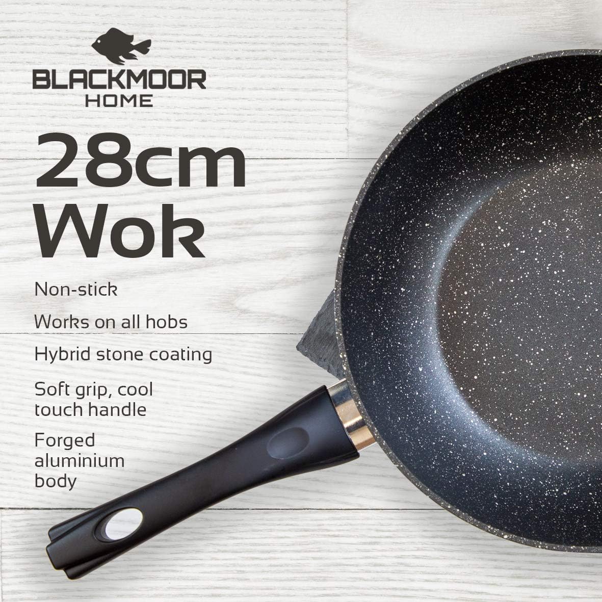 Blackmoor 66160 Classic 28cm Non-Stick Induction Wok/Suitable for Induction Electric and Gas Hobs/Black Marble Effect Colour - Image 3