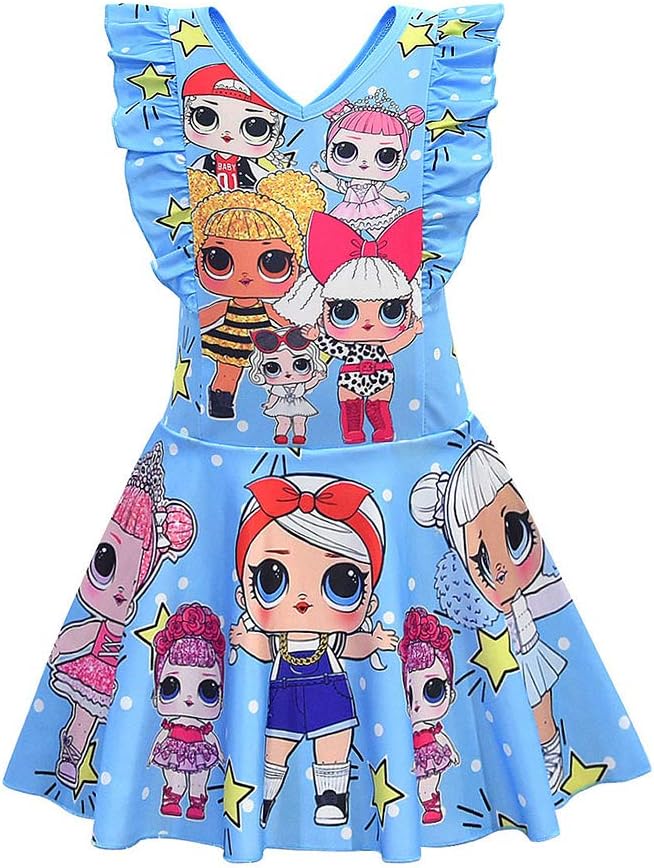 Rohero Toddler Baby Girls Swimsuit One-Piece Doll Print V-Neck Ruffle Swimwear Bathing Suit for Doll Surprised