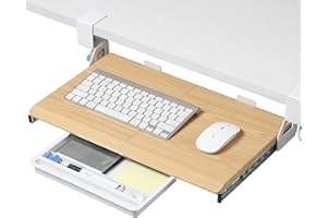 ETHU Keyboard Tray Under Desk, 19.7" X 12.2" Small Size C Clamp Keyboard Drawer Under Desk, Computer Keyboard Stand Slide Pull Out, Ergonomic Keyboard Tray for Home, Office (Oak)