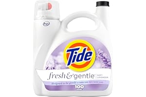 Tide Fresh & Gentle liquid laundry detergent, 100 Loads, Soft Lavender Scent, Gentle laundry soap with nature inspired freshn