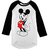 Disney Womens Mickey Mouse and Minnie Mouse Long Sleeve Raglan (US, Alpha, Small, Regular, Regular, White/Black)