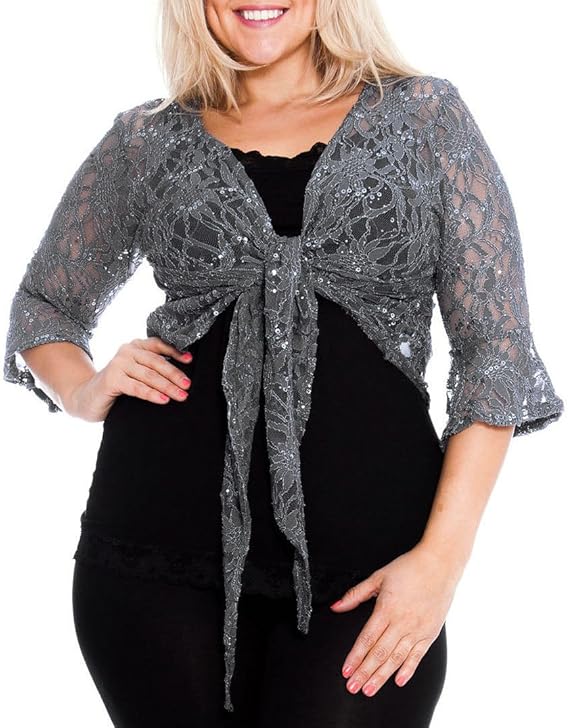 Womens Ladies New Floral Lace Bolero Cropped Shrug Plus Size Top Cardigan Sequin 12-26: Amazon 