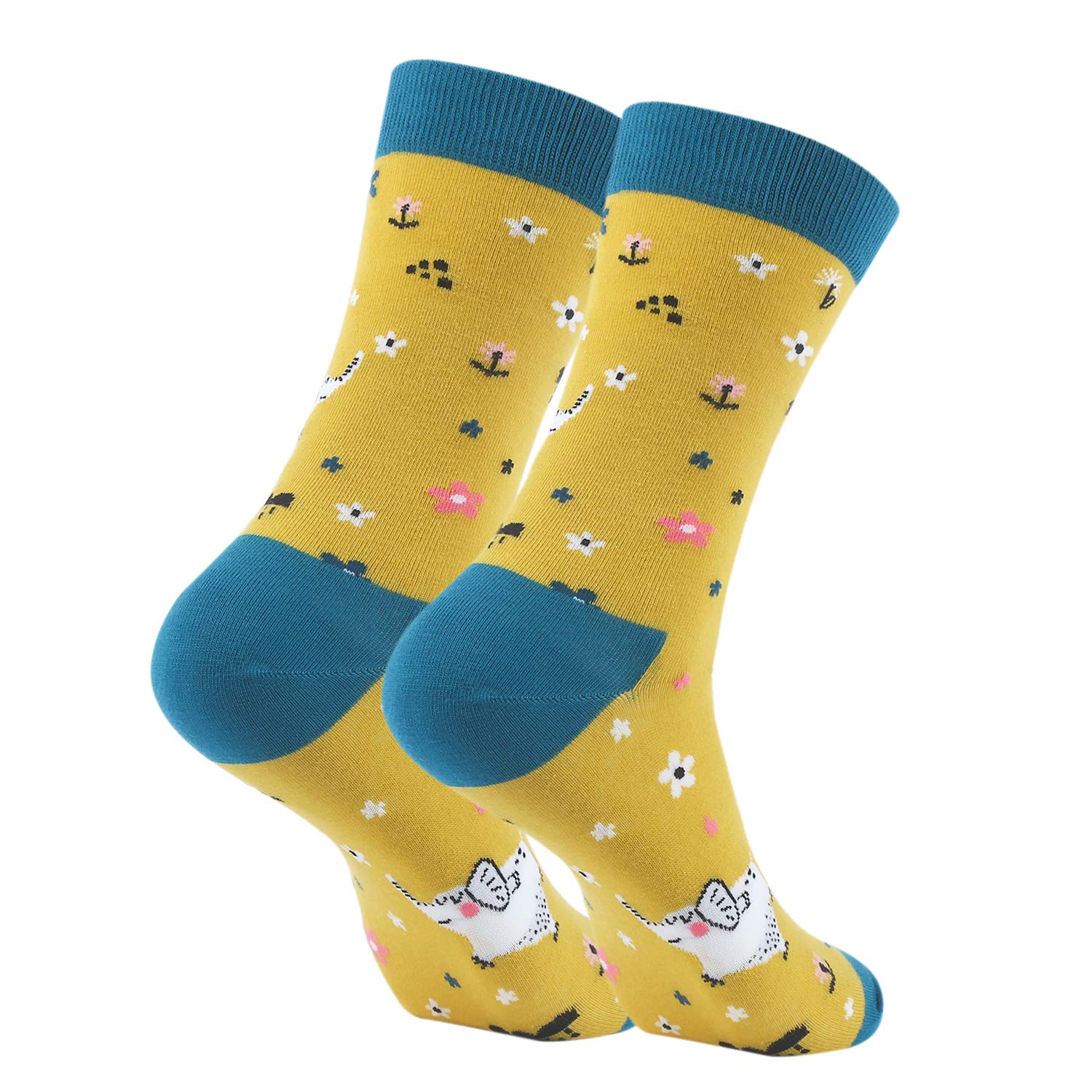 Womens Novelty Elephant Crew Socks Flowers Colorful Funky Patterned Casual Dress Socks