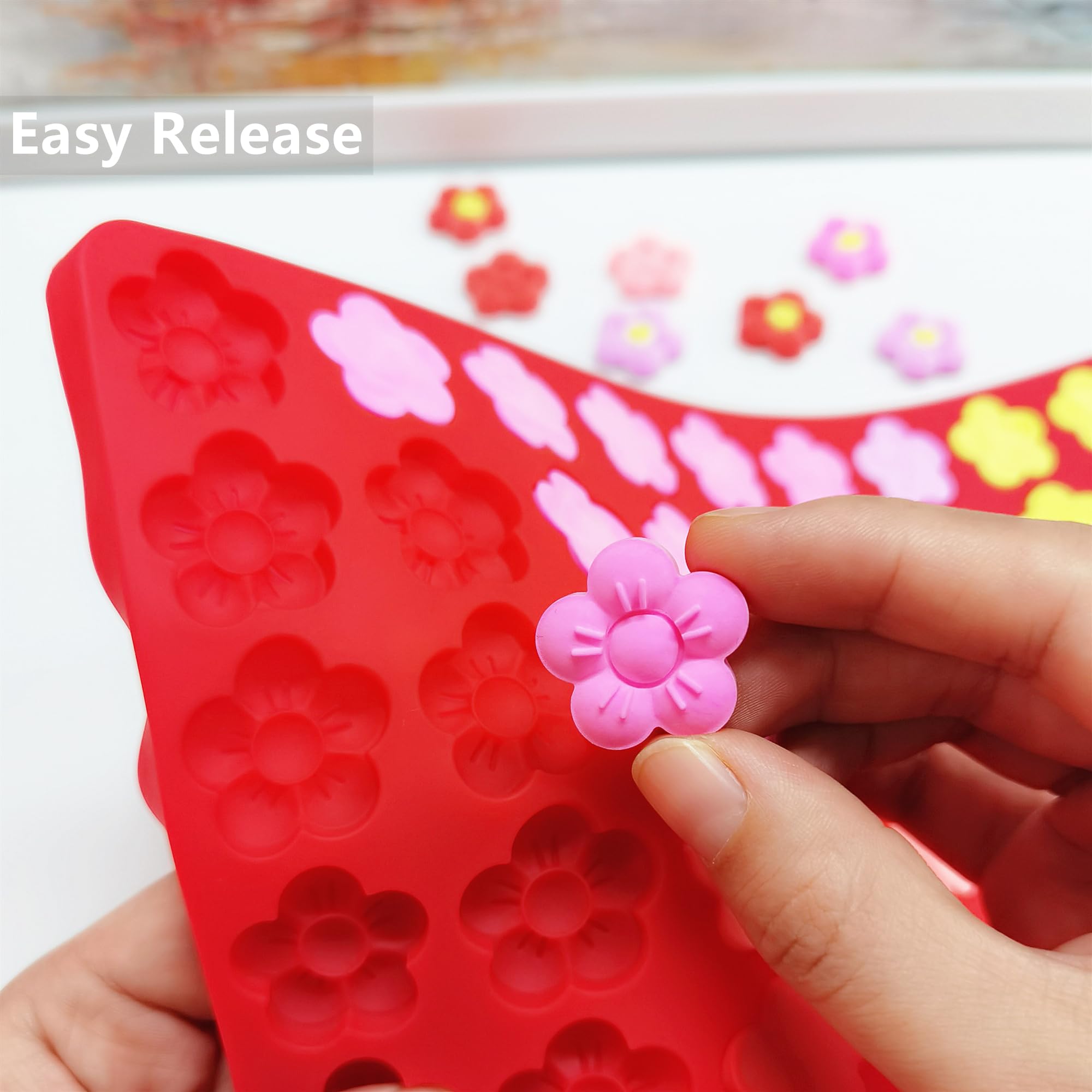 Tadonyny Small Flower Candy Molds Silicone Chocolate Gummy Molds, Blossom Silicone Fondant Cake Mold Mint Molds with Scraper (flower)
