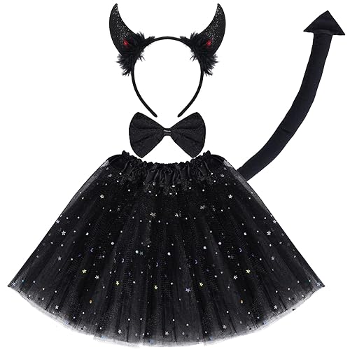 Jmkcoz Halloween Devil Costume Tutu Set Devil Horn Headband Tail Bowtie  Tutu Skirt Demon Cosplay Dress Up Party Prop in Oman Whizz