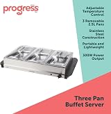Progress 3 Pan Buffet Server 300W Food Warmer Bain Marie Portable view 2