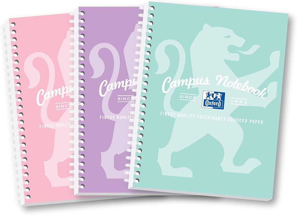 Oxford Campus A5 Notebook 3 Pack 140 Pages 8 mm ruled Optik Paper+
