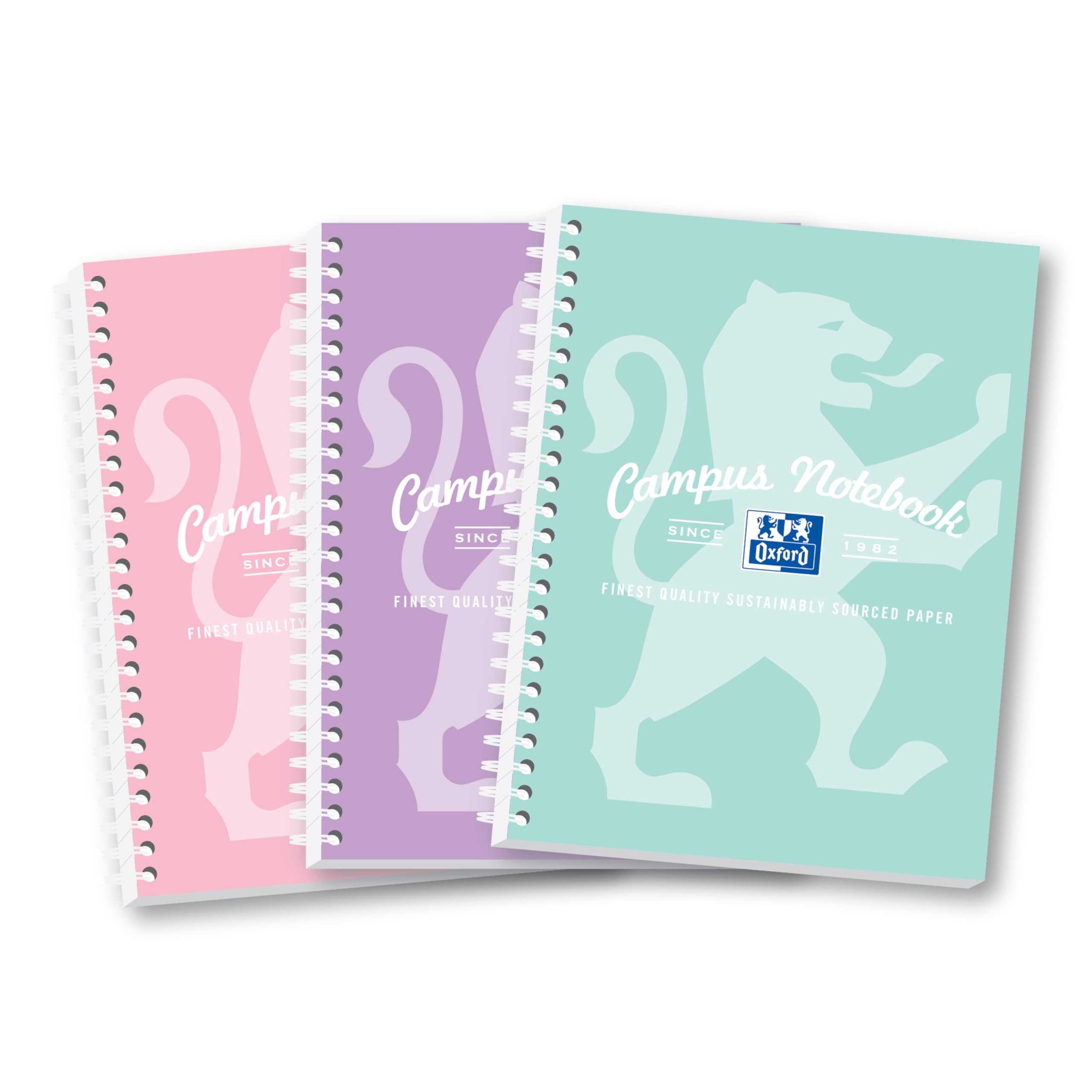 Oxford Campus A5 Notebook, Wirebound, 8 mm Lined with Margin, 140 Page, Pack of 3 Notepads, Pastel Colours, Optik Paper+