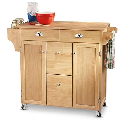 Amazon Com Castlecreek Wood Top Kitchen Cart Kitchen Dining