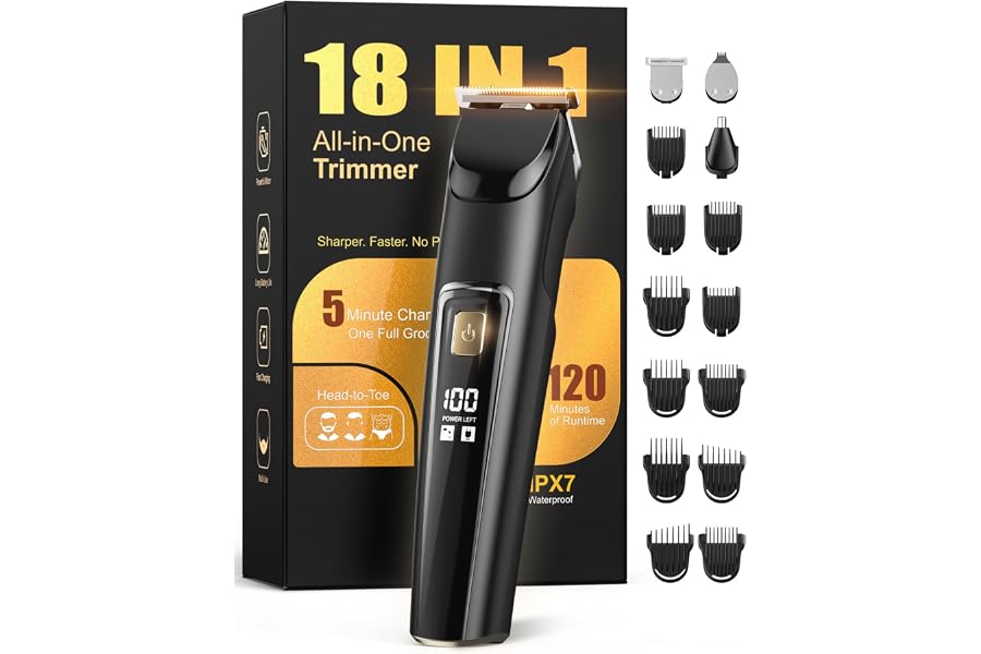 Beard Trimmer for Men, All-in-One Electric Razor & Hair Clipper, Waterproof Cordless Mustache Grooming Kit, Rechargeable Bear