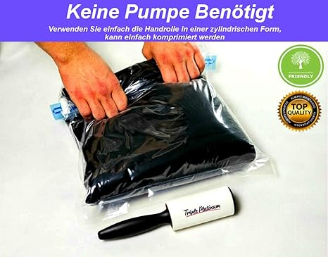 Triple Platinum 15 Stück Reise Vakuumbeutel mit GRATIS Fusselrolle, Rollen per Hand Aufbewahrungsbeutel für Reise und Kleidun