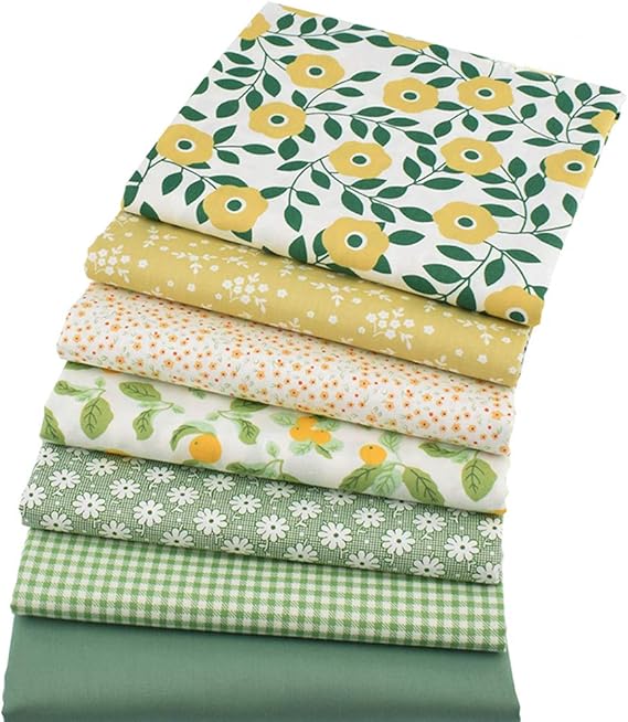 7 Pieces Green Fat Quarters Quilting Fabric Bundles, 46cm x 56cm Top