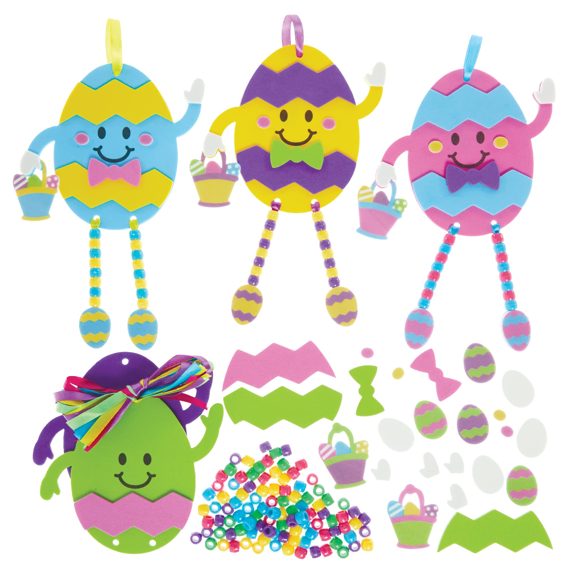 Baker Ross FX528 Easter Egg Dangly Leg Kits - Pack of 5, Easter Bead Craft Decoration Kit for Kids