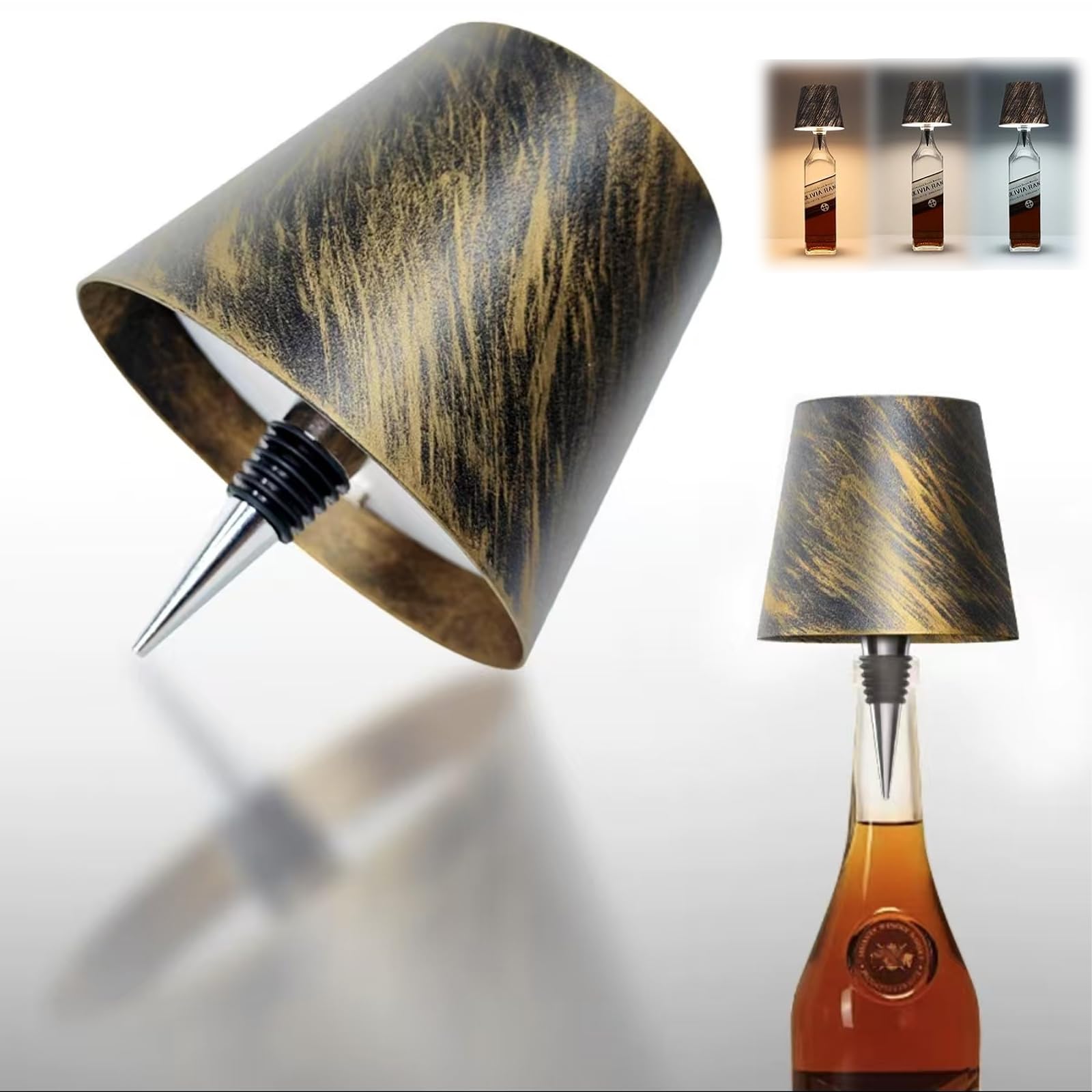 Neioaas Wireless Bottle Lamp,2025 New 3 Color Stepless Dimming Wireless Wine Bottle Lamp, USB Rechargeable Touch LED Wine Bottle Lights for Home,Bar,Camping,Travel (Bronze,1PC)