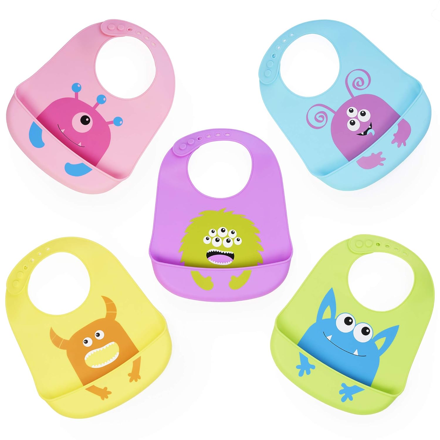 5 Pack Silicone Baby Bibs Food Catcher Waterproof Dishwasher Safe Bib