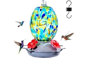 Muse Garden Hand Blown Glass Hummingbird Feeder - 19OZ Plastic Base Humming Bird Feeders for Outdoors Hanging, Garden Decor Gifts for Bird Lovers, Starry Night