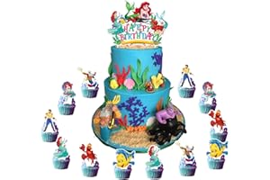 ALLPICK Happy Birthday Mermaid Cake Toppers Decorations Little Mermaid Cup Cake Topper Favors for Girls Birthday Party Cake Decorations