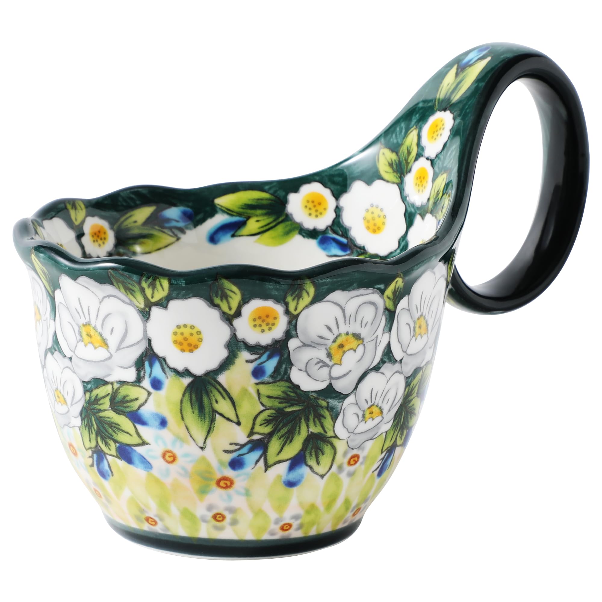ALMA 2025 Updated 18oz Soup Bowl Microwave Safe,Floral Green Soup Bowl with Loop Handle,Unique Cereal Bowl for Soup,Yogurt,Snack,Chip,Stew,Ice cream-Country Jasmine Theme Image