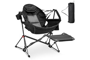 Ainfox Hammock Camping Chair with Footrest, Foldable Portable Rocking Chairs for Adults Outside Swinging Camp with Cup Holder Pillow for Outdoor Patio Poolside (Black)