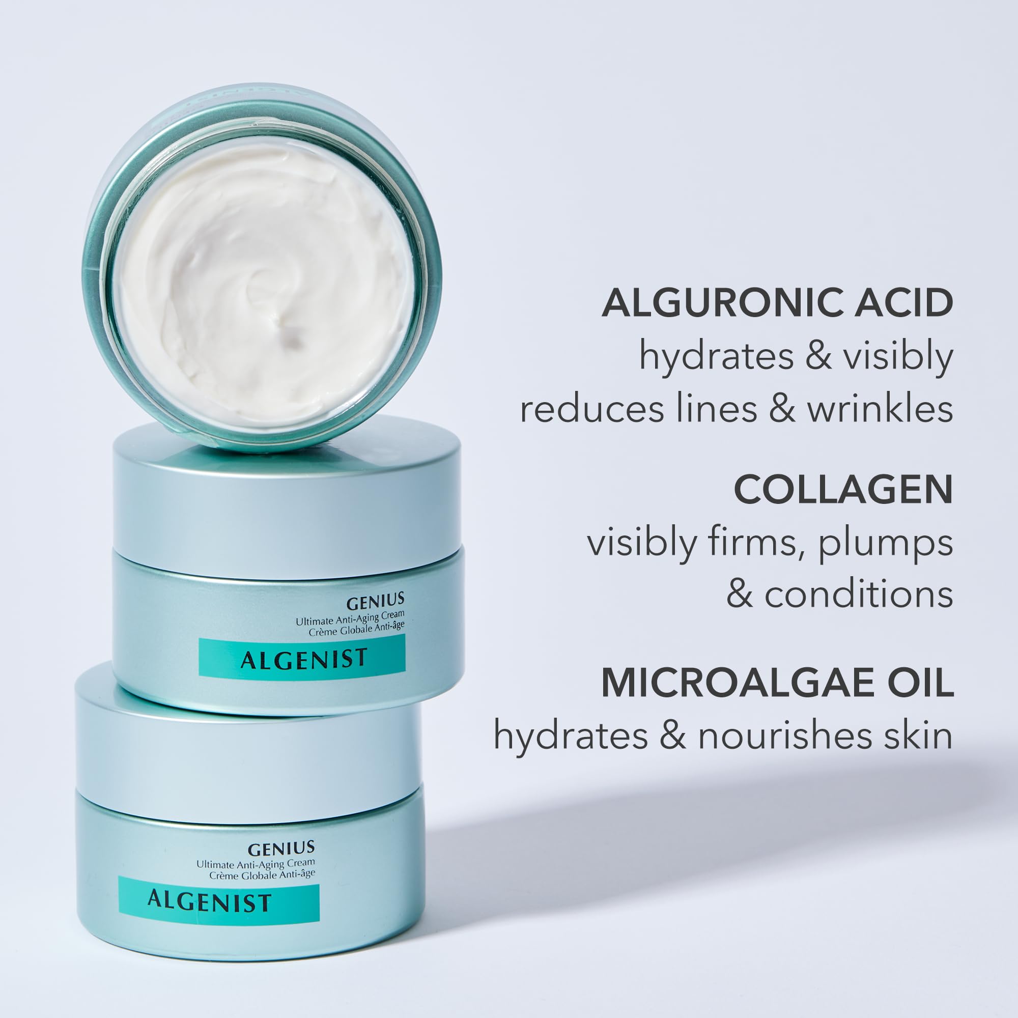 Algenist GENIUS Ultimate Anti-Aging Cream - Vegan Firming & Smoothing Moisturizer with Alguronic Acid & Microalgae Oil - Non-Comedogenic & Hypoallergenic Skincare