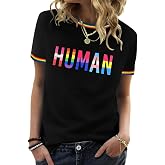 YZMI Pride Shirts for Women LGBTQ Rainbow Graphic T-Shirt Ringer Tee | Pride Month, LGBTQ Support, Short Sleeve