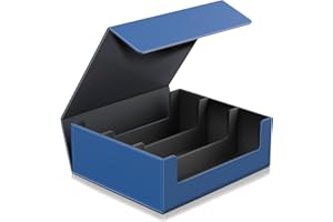SUPERAIMI 1800+ Trading Card Storage Box, Magnetic Closure Toploaders Storage Box Hold 600+ 35PT 3"x4" Standard Toploaders, PU Leather Card Deck Boxes Fit for MTG,Sport Cards,Game Cards, Business Cards (Blue)