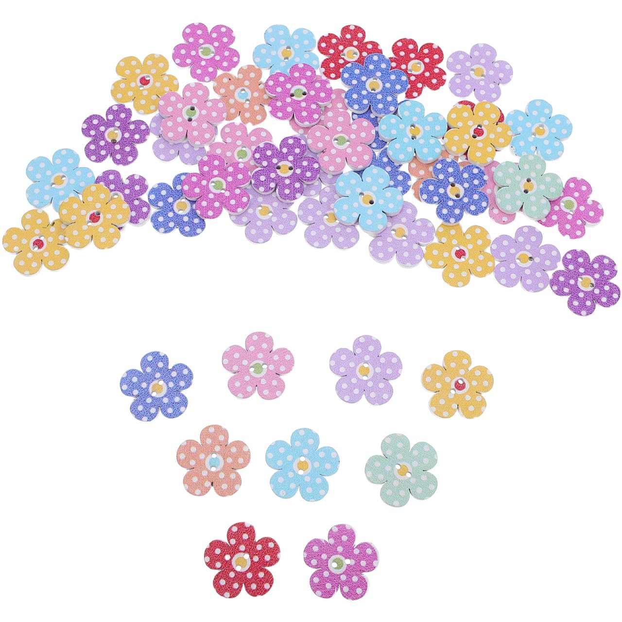 TENDYCOCO Cartoon Flower Buttons Wooden Buttons Colorful for Knitting Baby Clothes and Craft Scrapbooking DIY Cardmaking