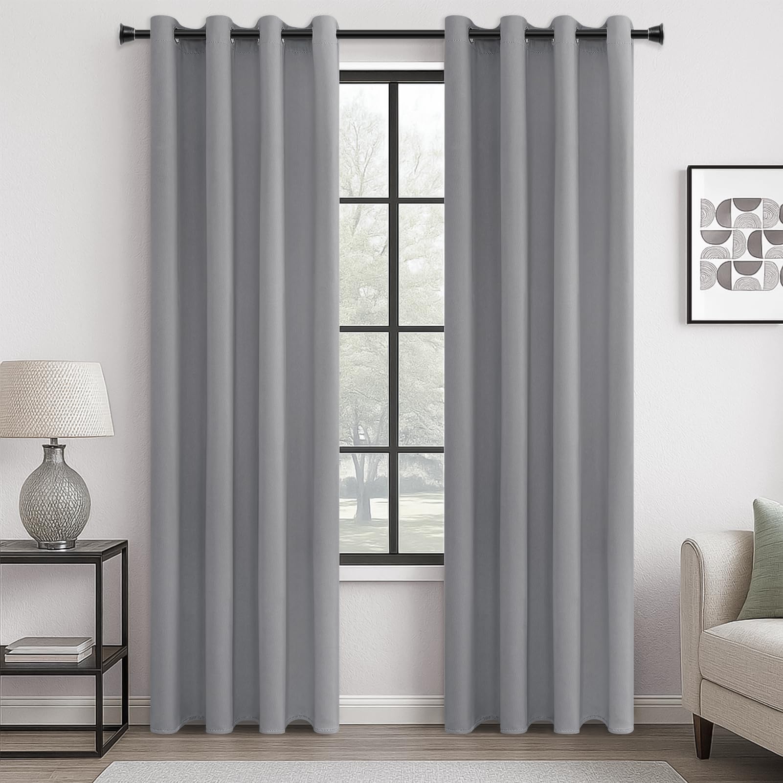 MRTREES Blackout Curtains Bedroom 88 Drop 2 Panels Light Grey Eyelet Thermal Curtain for Living Room Soft Texture Window Treatments for Kids 55x88 Inch 140x225 CM