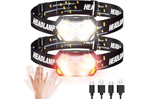 KIHUTOR GOANDO 2500 Lumen LED Headlamp - Rechargeable Head Light with Red Light Sensor for Running, Cycling, Camping - Waterproof, 2 Pack