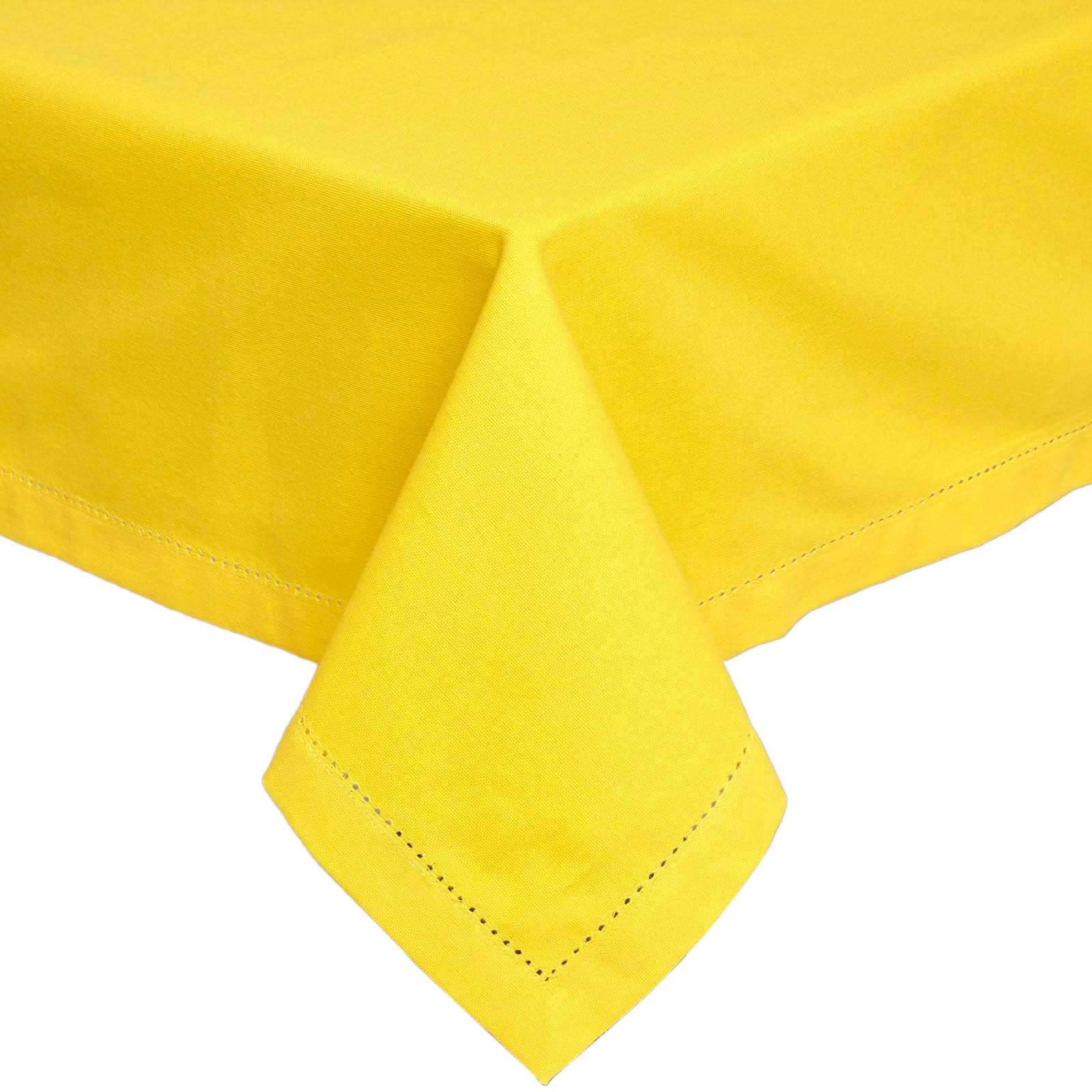 HOMESCAPES Yellow Table Cloth, Plain Cotton Tablecloth, Square, Handcrafted & Durable Dining Table Cover with Hem Stitch, Hypoallergenic, Washable, 137 x 137cm — image 1