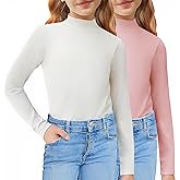 Arshiner Girls 2 Pack Mock Turtleneck Long Sleeve Shirts Slim Fit Casual Trendy Soft Base Layer Top Tee