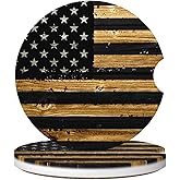 GACCAP Car Coasters for Cup Holders, 2 Pack Absorbent Ceramics Anti Slip Universal 2.56 Inch Car Cup Coaster for Women Men, Car Interior Accessories - Wood American Flag