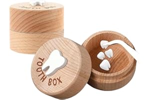 2PCS Tooth Fairy Box: Wooden Keepsake Box with 3D Tooth & Storage Pouch for Lost Baby Teeth - Kids Milestone Gift for Boys an
