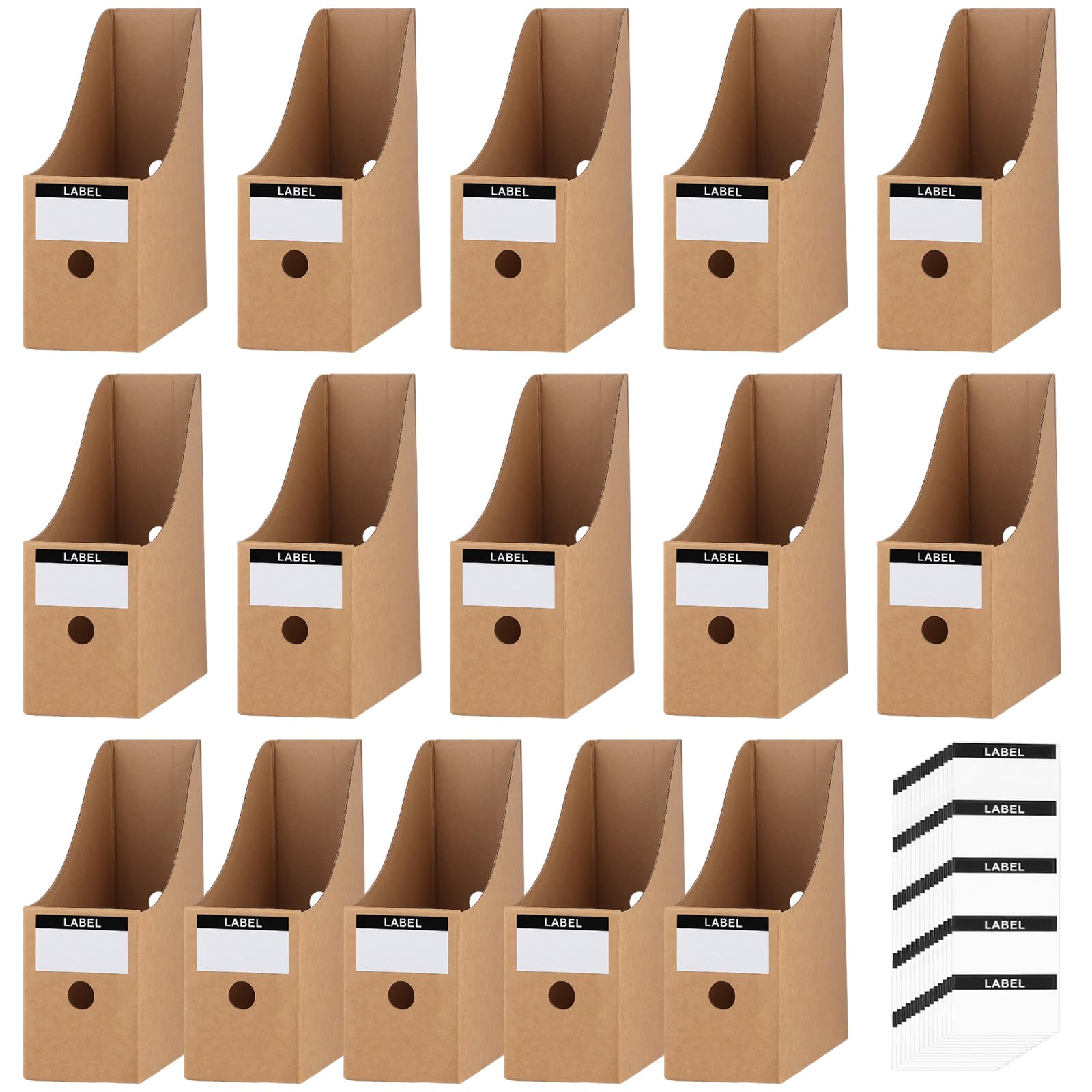 ZOENHOU Pack of 15 Magazine File Holder, A4 Document Storage Folder with 15 Sheets Labels,Cardboard Magazine Holder Box for File Folders, Stationery, Office Supplies