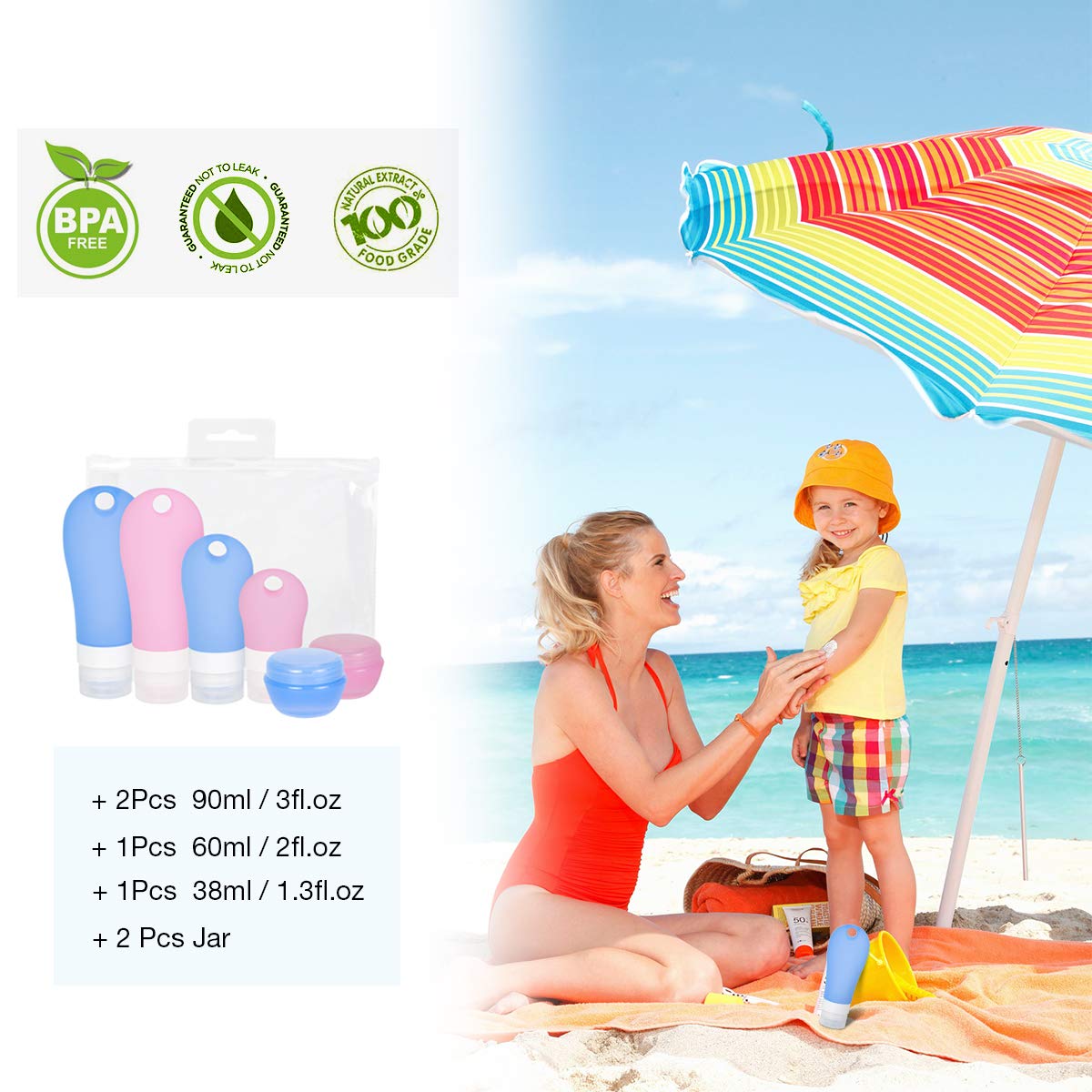 Silicone Travel Bottle, Elebor Portable Squeezable Refillable Bottles Containers Travel Bottles Organizers for Shampoo,Lotion, Cream, Toiletries, TSA Airline Approved