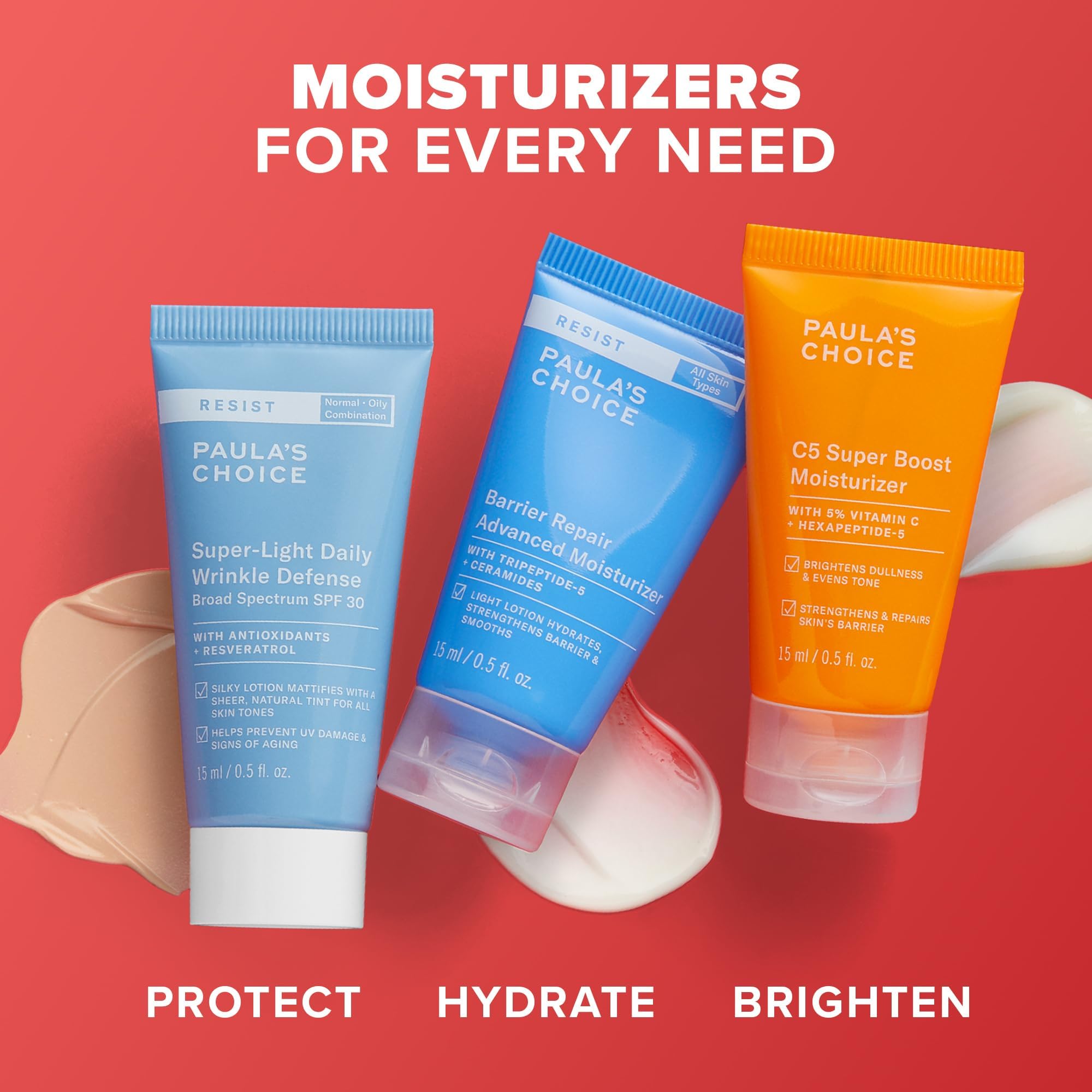 Paula’s Choice Hydration Trio Travel Essentials Mini Kit, Includes C5 5% Vitamin C Moisturizer, RESIST Barrier Repair Lotion and RESIST Wrinkle Defense Matte Tinted Moisturizer SPF 30, Set of 3