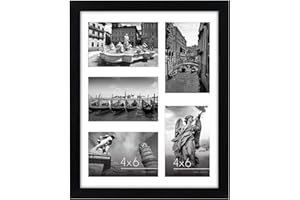 Americanflat 4x6 Collage Picture Frame with Shatter-Resistant Glass - Fits Five 4x6 Photos or Use as One 11x14 Picture Frame - Signature Collection - Collage Frames for Wall Display - Black