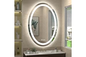 SMIROR 40x30 Oval LED Bathroom Mirror, Lighted Vanity Mirror for Wall, Anti-Fog, Shatter-Proof, Dimmable, Memory, 3 Colors (Front Lights + Backlit)