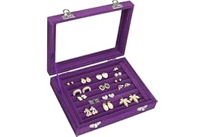 Vicoter Rings Organizer Tray 7 Slots Velvet Jewelry Earring Storage Box with Transparent lid Jewelry Display Case for Girls Wife Mom Women (Purple)