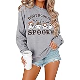 OUNAR Halloween Sweatshirts For Women Spooky Season Sweatshirt Oversized Halloween Ghost Shirt Fall Crewneck Pullover Tops