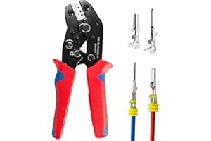 Wire Crimping Tool with Ratchet, Amliber Ratchet Wire Crimper Tool for Open Barrel Terminal Connectors, Electrical Crimping Tool for Deutsch DELPHI AMP Dupont TYCO Terminals, 24-14 AWG
