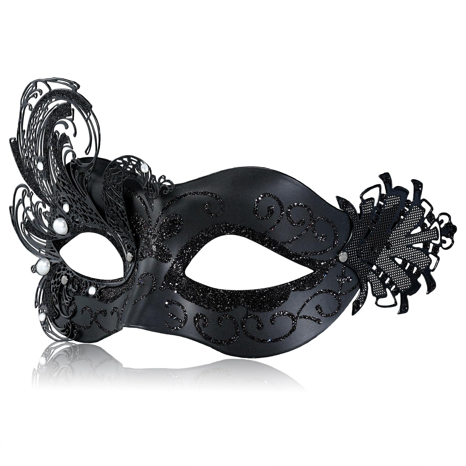 Black Venetian Mask for Women - Peacock Pattern in Metal - Perfect for Mardi Gras, Halloween, Costume Party, Carnival, Wedding