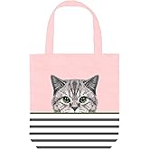 CurryFerry Cute Pink Cat Tote Bag - Cat Gifts for Women - Mom Gifts - Birthday Bags for Teacher, Book Tote Bag - Large Reusable for Shopping (Pink Cat)